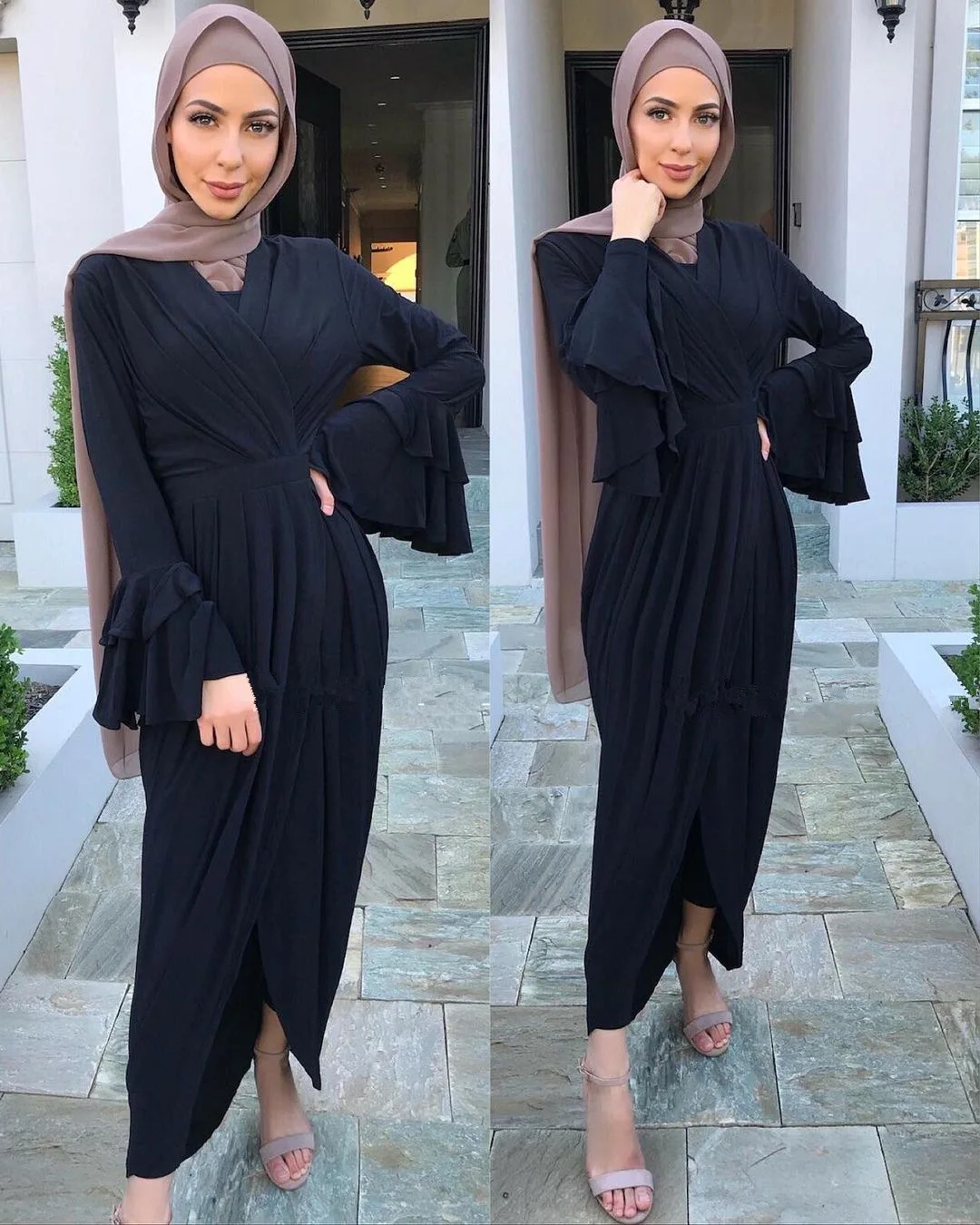 Robe Femme 2021 Abaya Dubai Turkey Muslim Fashion Dress Irregular Ruffled Flared Sleeves Islam Clothing Women Musulman De Mode