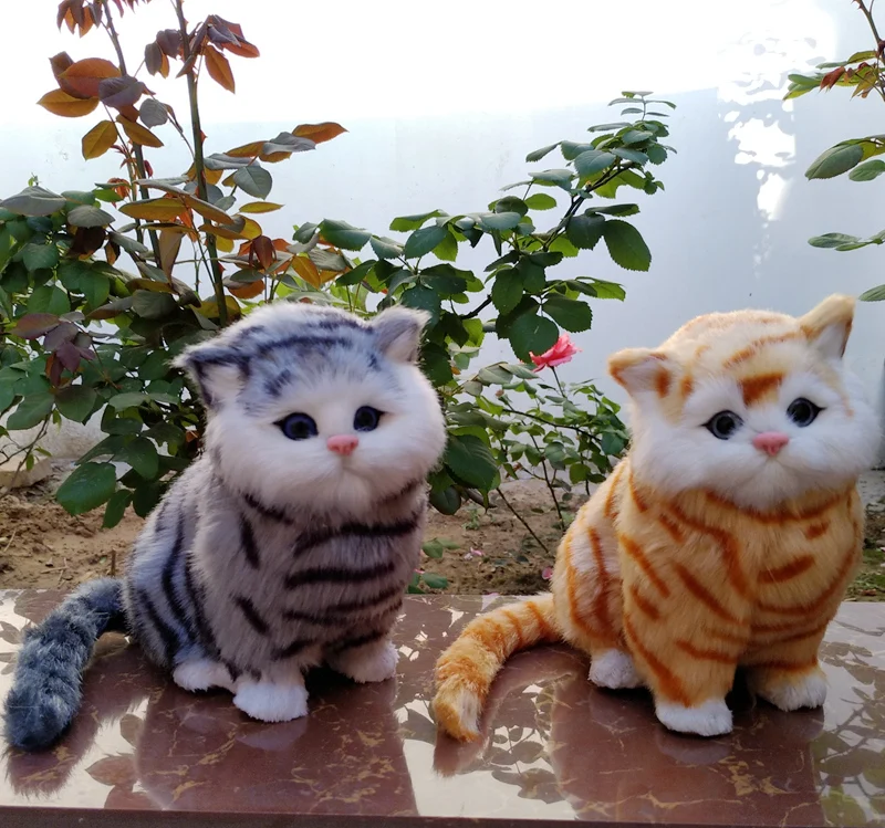 

polyethylene&furs cat lifelike toy 18x17cm grains design cat sounds miaow cat hard model prop home decoration Xmas gift b0198