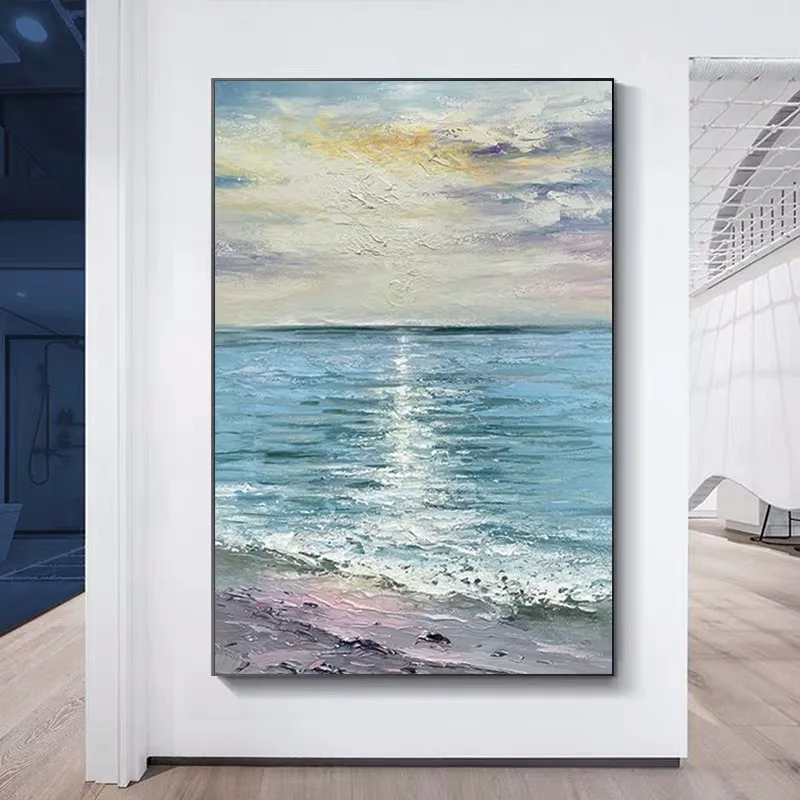

Modern Artist Painted Abstract Beach Scenery Oil Painting On Canvas Wall Art Frameless Picture Decor For Living Room Home Gift