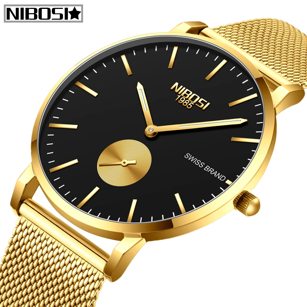 Часы наручные NIBOSI Мужские кварцевые модные брендовые Роскошные ультратонкие
