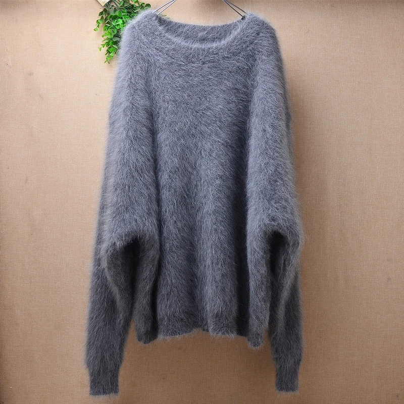 

female women winter thick warm mink cashmere knitted long batwing sleeves loose lazy oaf pullover angora fur jumper sweater pull