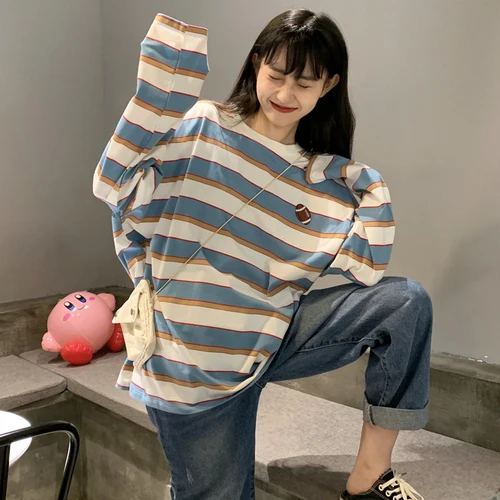 Простые специальные мешковатые синие белые повседневные свободные с длинным