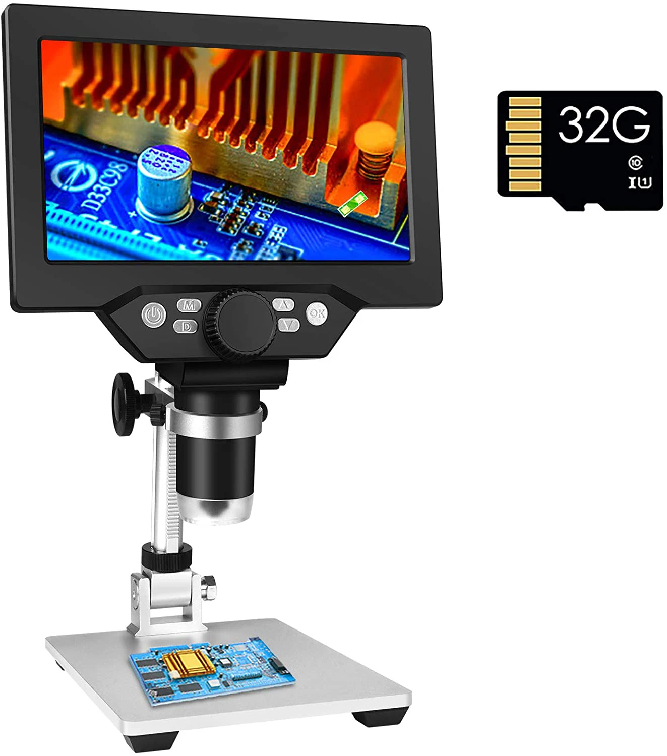 

Цифровой микроскоп с ЖК-дисплеем 7 дюймов, 12 Мп, 1-1200X, Ручной USB микроскоп с увеличением, видеокамера с 8 светодиодами, микроскоп с TF-картой 32 Гб