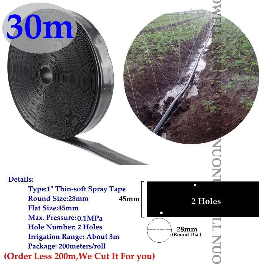 2 Holes 30 м " Φ28mm микро спринклинг оросительный шланг теплица тонкий мягкий спрей лента фруктовое орошение деревьев полив Мягкая трубка - Цвет: 2 Holes