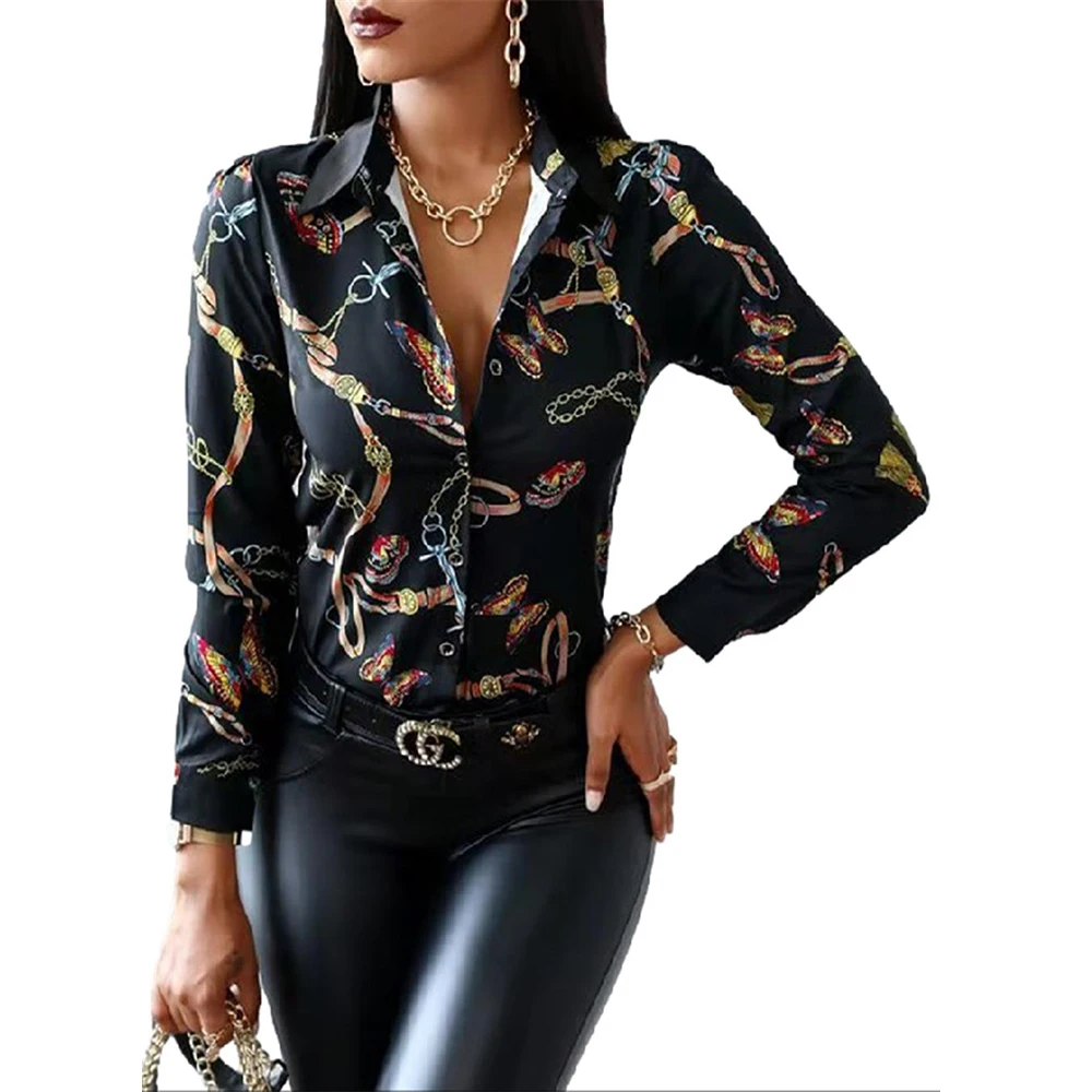 

Блузка женская с воротником на пуговицах, пикантная Повседневная Удобная рубашка с принтом бабочек, с лацканами, на осень