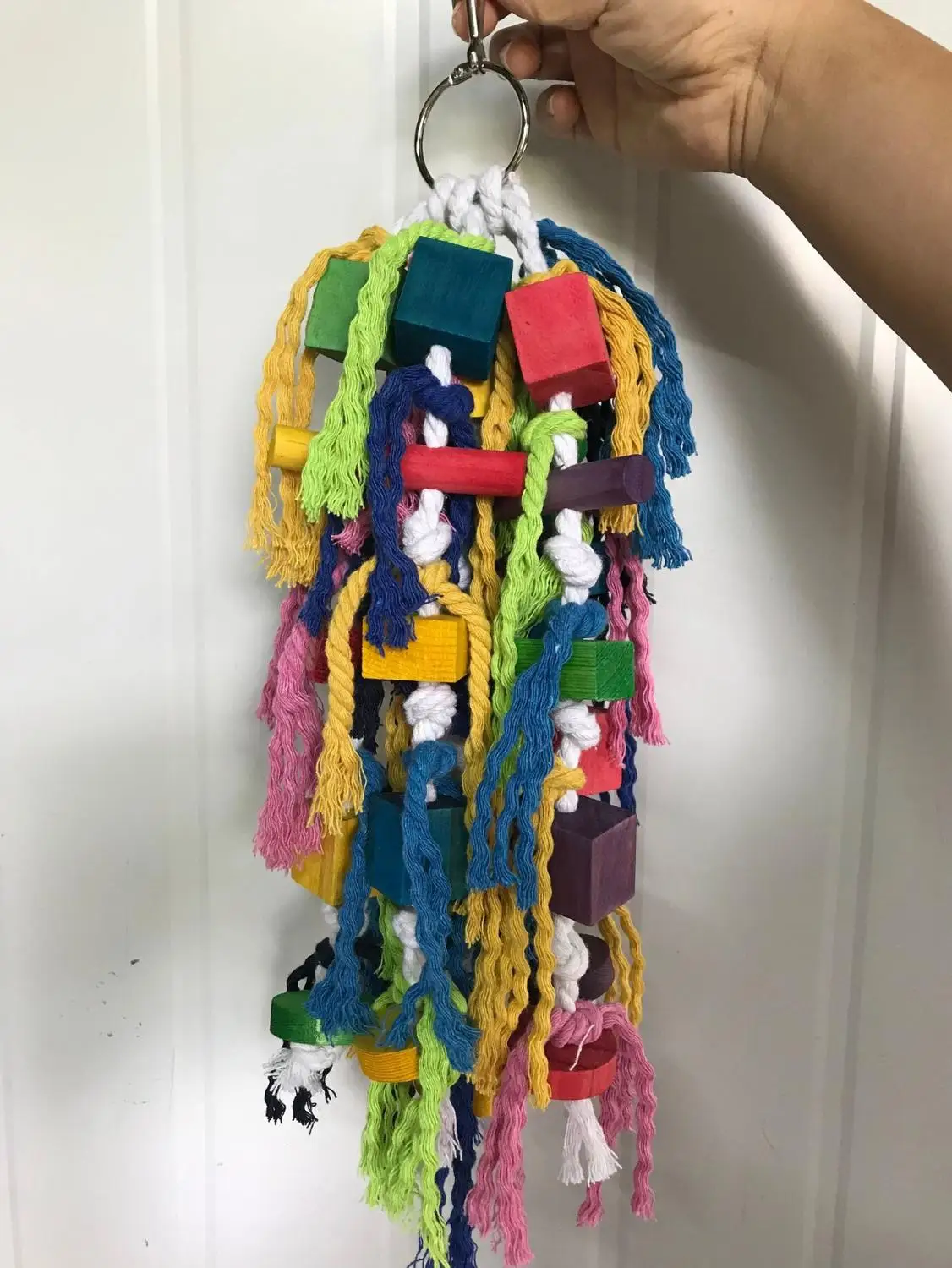 

Parrot toy bird toy cotton string colored wooden block nibble string