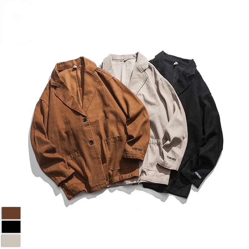

Blazer Men 2021 New Korean Version of Solid Color Lapel Loose Men's Jacket Retro Simple Casual Cardigan Suit Jacket