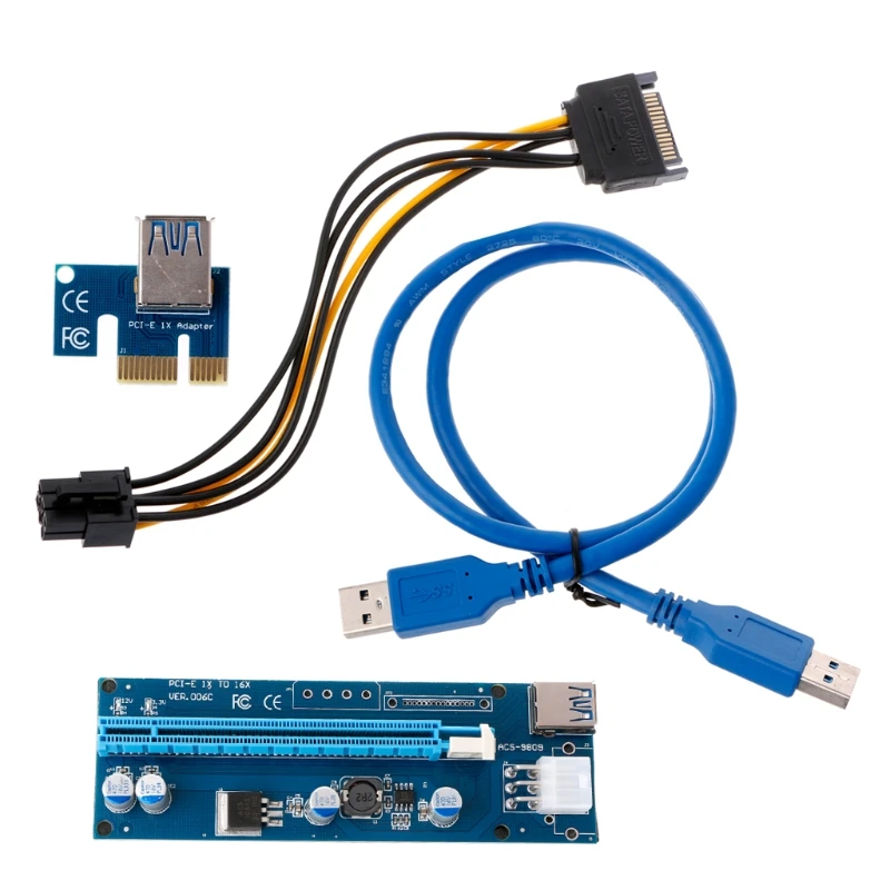 

PCI-E 1X To 16X Riser Card With SATA 6Pin Power Supply 60cm USB3.0 Adapter Cable