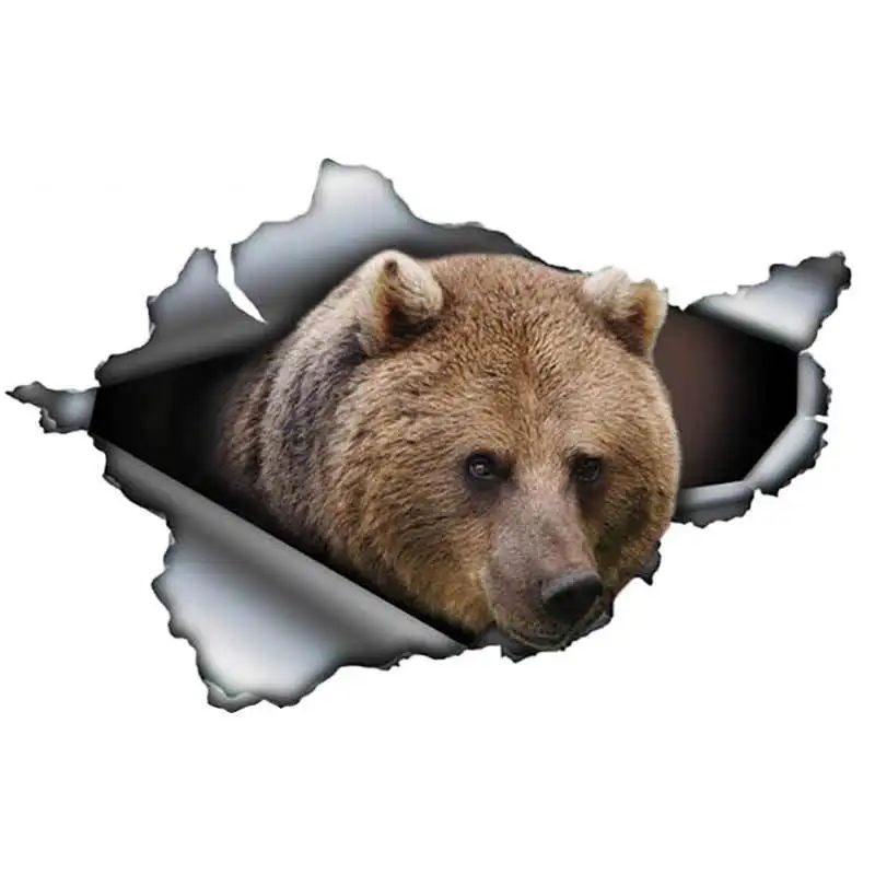 

Funny 13cm x 8.5cm Brown Bear Car Sticker Torn Metal Decal Reflective Stickers Waterproof 3D Car Styling Grizzly Car Decal