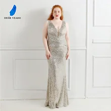 Deerveado plus size vestidos de noite longos 2021 elegante com decote em v sereia lantejoulas vestidos para mulher festa noite k16681 (4)