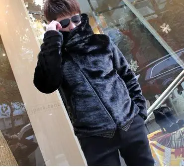 2019 Parka Furry Winter Men's Faux Mink Fur Outwear Jaqueta Masculina Thicking Black Hooded Imitation Coat Cheap D46 | Мужская