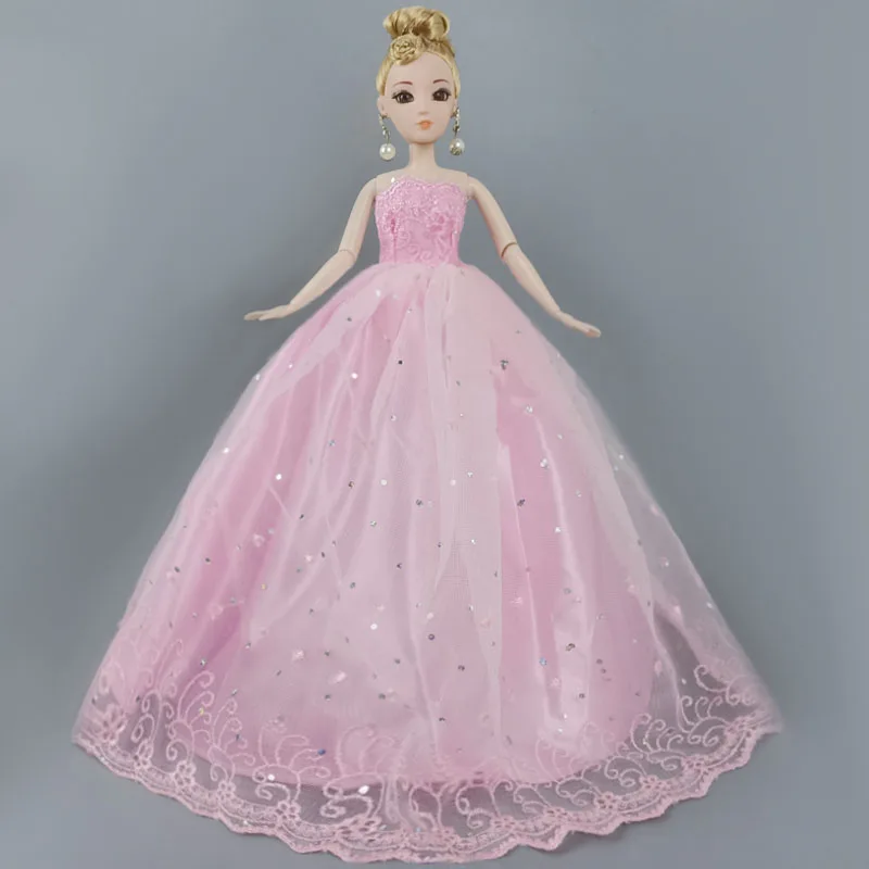 

11.5" Pink Sequin Lace Wedding Dress Princess Party Gown for Barbie Doll Clothes Clothing Vestidos1/6 BJD Dolls Accessories Toys