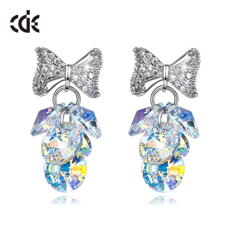 

CDE Fashion AB Color Crystal Bead Cluster Kitsch Grape Bunches Dangle Drop Statement Hook Earrings with Bowknot