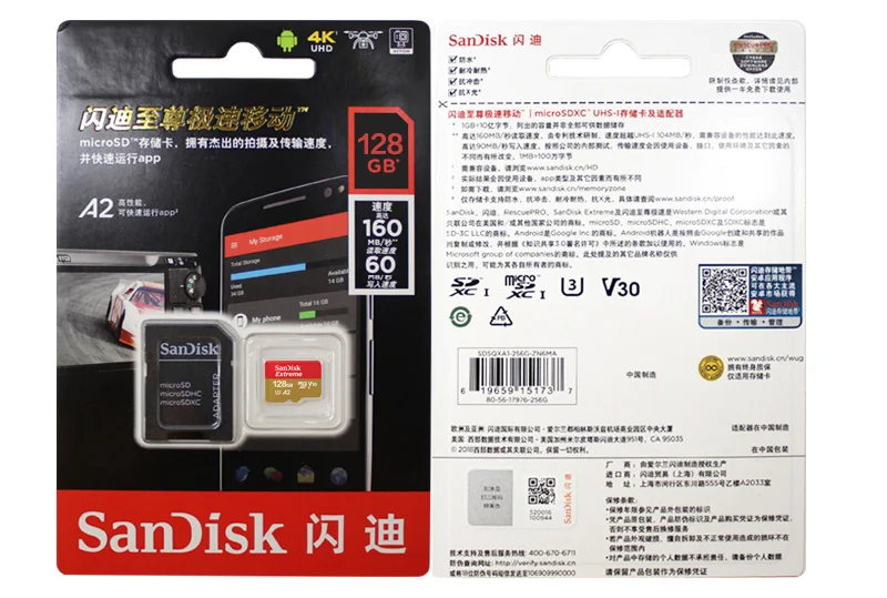 SanDisk Micro SD карта 128 ГБ A1 A2 32 Гб карта памяти Экстремальная Micro SD UHS-I TF карта высокая скорость U3 V30 64 Гб Поддержка 4K