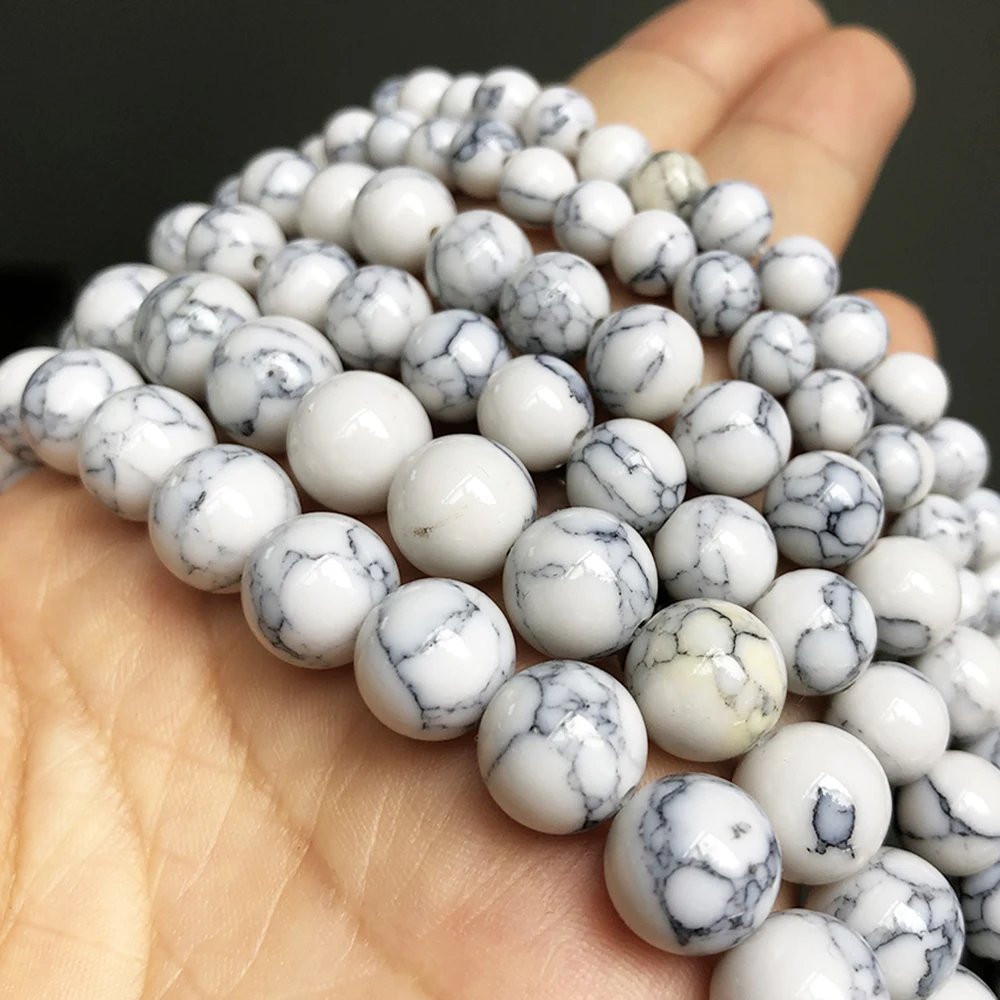 

White Howlite Turquoises Stone Beads Round Loose Rondelle Bead For Jewelry Making DIY Bracelet Accessories 4 6 8 10 12mm 15"