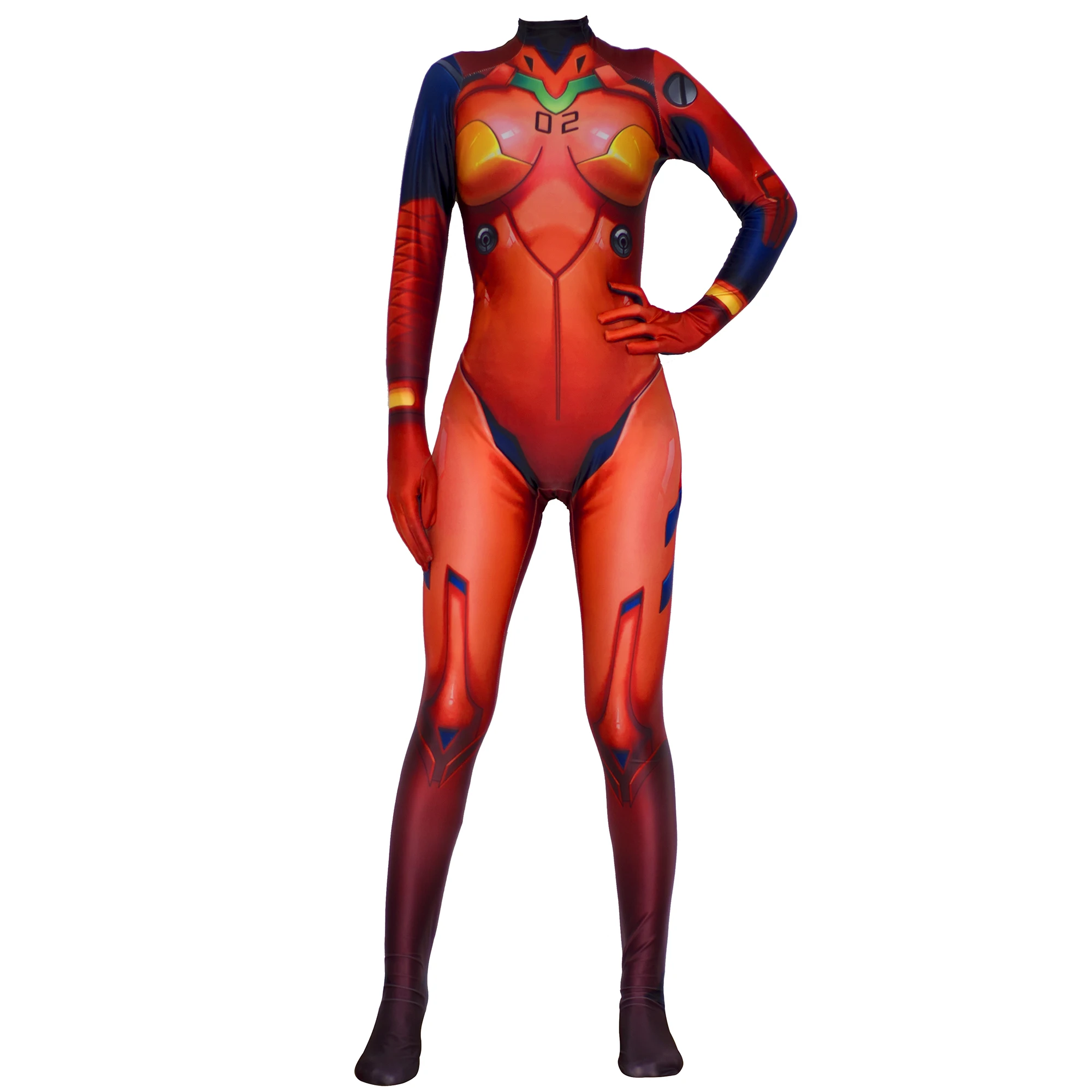 Костюм боди для женщин и девочек "Асука" из аниме "Евангелион" из спандекса, имитирующий кожу Eva, 3D, для косплея на Хэллоуин и карнавал.