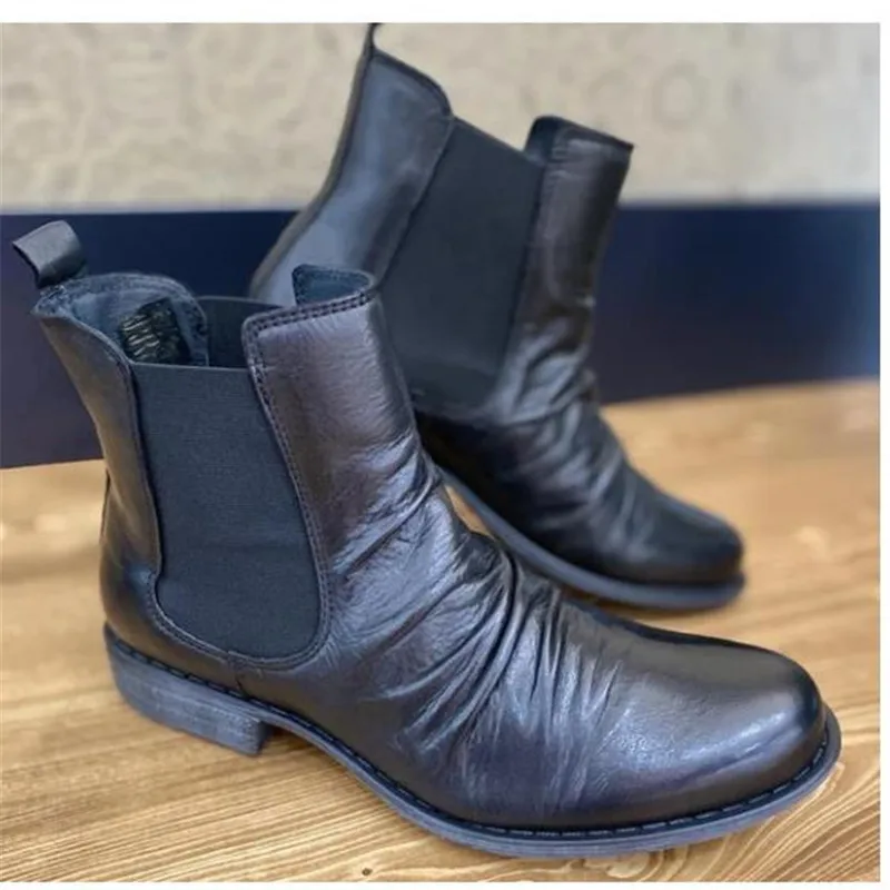

Women Chunky Heel Ankle Boots Woman Shoes Winter Brand Designer Chelsea Boots Female Slip-On Boots Lasdies Fashion Comfort