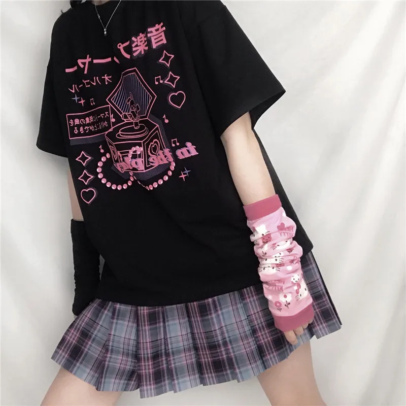 Женская футболка в готическом стиле свободная Харадзюку топ панк одежда для