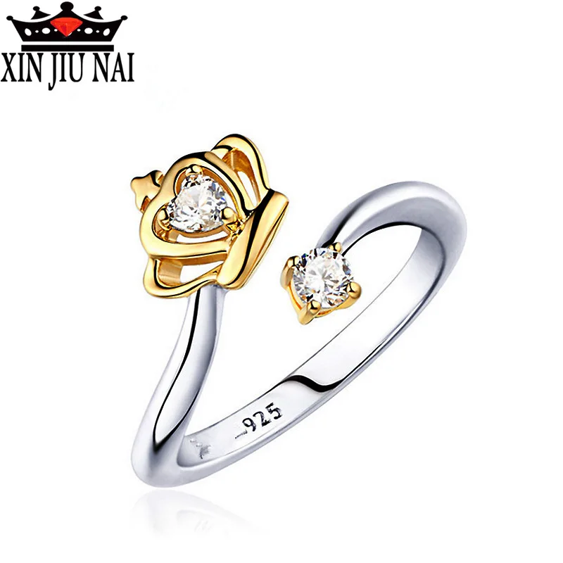 Женское регулируемое кольцо принцессы с золотой короной инкрустированное топом