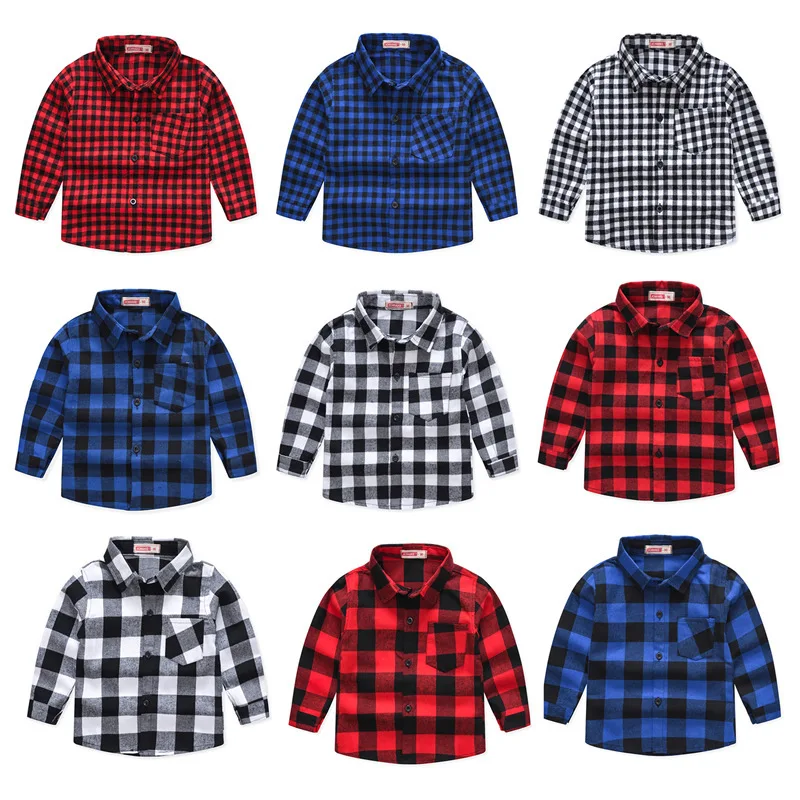 

2020 Spring Autumn New Boys Long Sleeve Classic Plaid Shirts Tops With Pocket Baby Boys Casual Shirt Kids Clothing For 2-8 Age