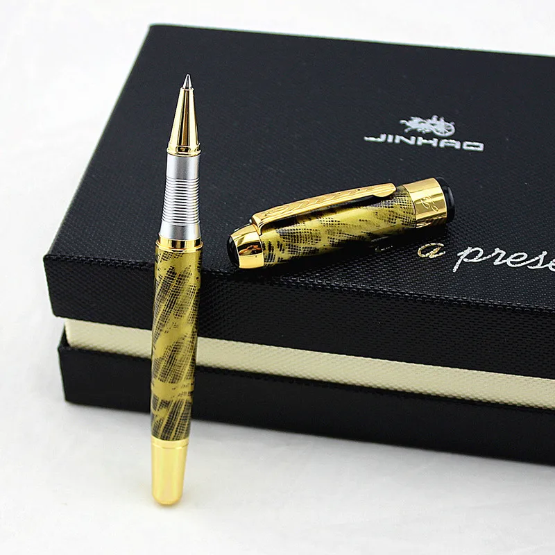 JINHAO роскошный и высококлассный золотой цвет металлический круглый РОЛИК ручка быстрое письмо Бизнес Мужская шариковая ручка