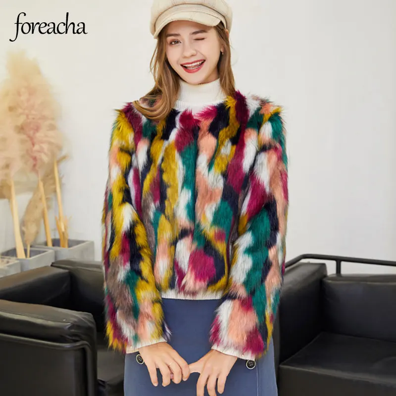 

foreach Colorful Plus size faux fox fur jacket furry single breasted Fake fur coat fashion short Coats Women 2021 Winter XXXL