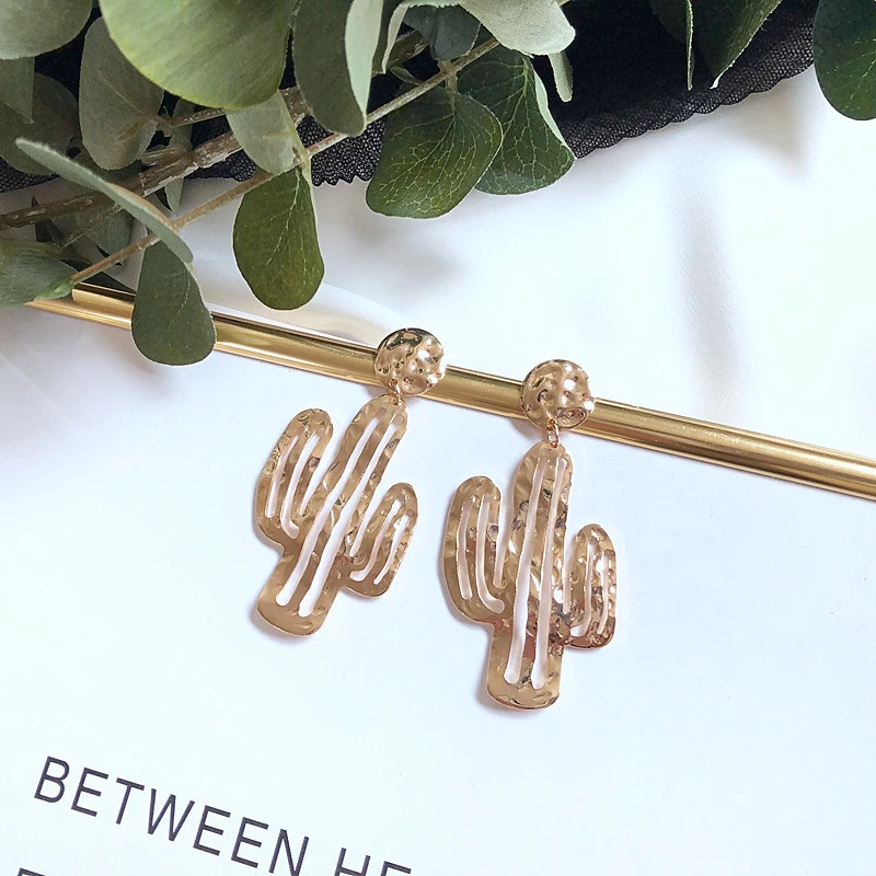 Большие пустые металлические серьги-кактусы в модном стиле с растительными подвесками в виде ушей 2019 года - ювелирные изделия для женщин в качестве подарка на день рождения.