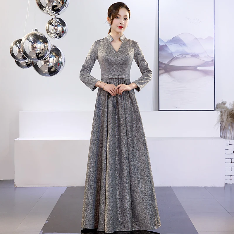 Женское вечернее платье до пола винтажное кружевное с длинным рукавом и