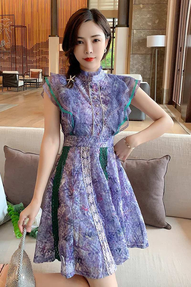 

Embroidery Lace Chic Solid Ruffle Short Sleeve A-line Summer 2021 Sexy Dresses Women Party Boho Elegant Runway Dress Vintage