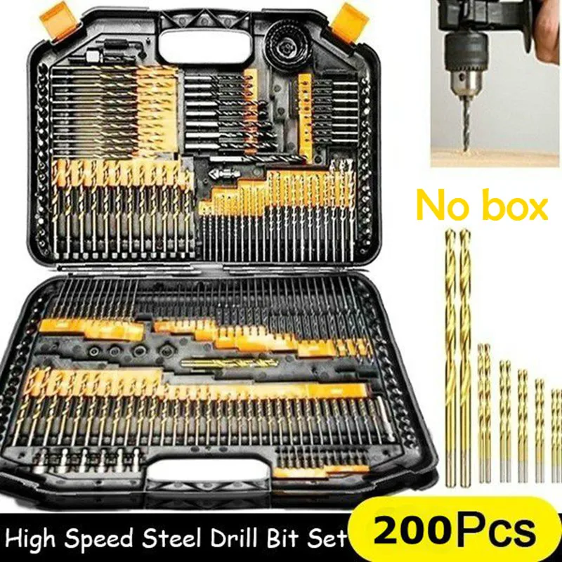 

200/100Pcs 1/1.5/2.0/2.5/3mm Titanium Coated Twist Drill Bit High Steel for Woodworking Plastic And Aluminum HSS Drill Bit Set