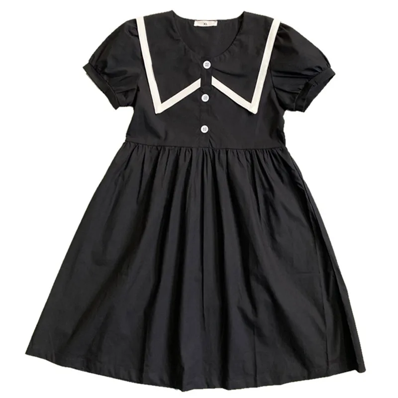 

6 to 16 years kids teenager girls summer black white school uniform flare dress children girl fashion cotton casual dresses