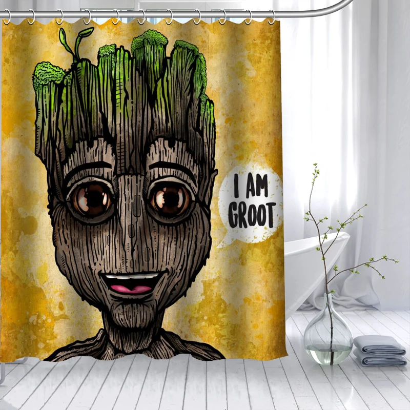 Hot Sale Baby Groot Cartoon Custom Shower Curtain 3D Waterproof Polyester Fabric Bath 12 Hooks For The Bathroom | Дом и сад
