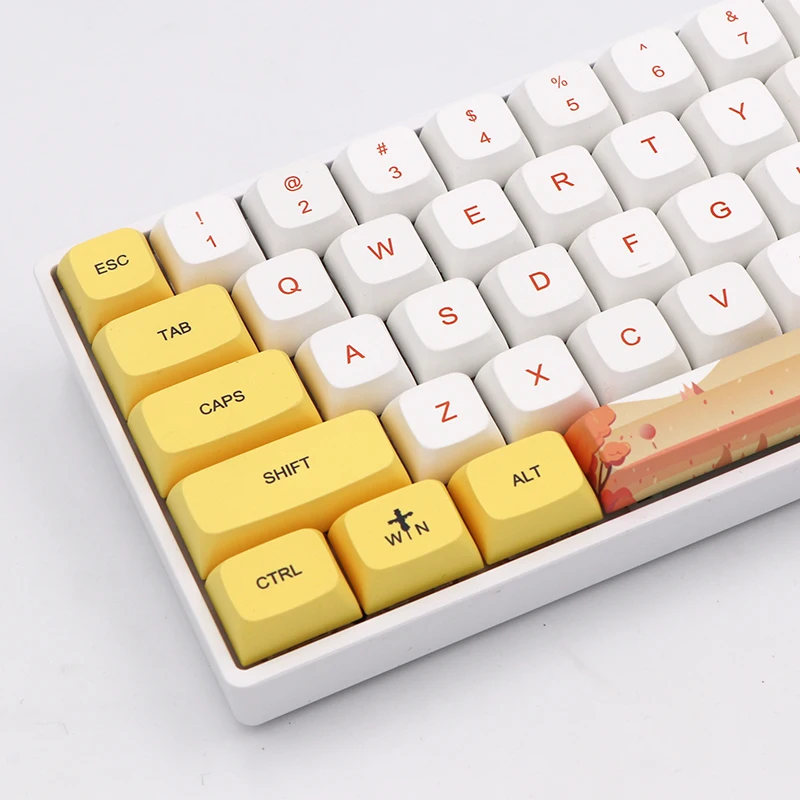 

129 PBT Keycaps Gold Autumn XDA Dye Sublimation Printing for 61/64/68/87/96/104/108 Gaming Mechanical Keyboard Cherry MX