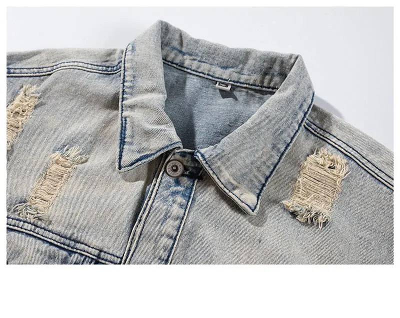 Мужская рваная джинсовая куртка-бомбер хлопковая Свободная Повседневная