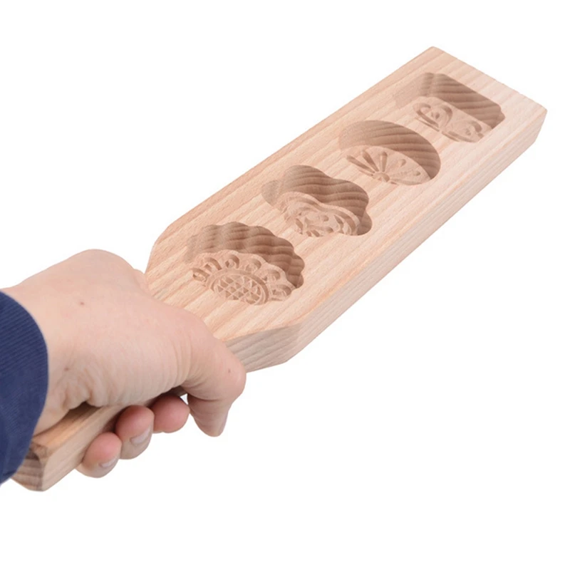 

4 Holes/PCS Wooden Mooncake Mould DIY Triangle Round Square Flower Pattern Baking Mold Tools For Cake Pumpkin Pie Cookie Pastry