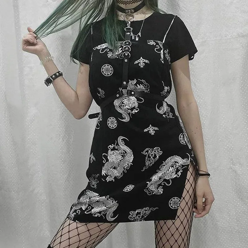 Женское платье с принтом дракона повседневное винтажное без рукавов модель 2020