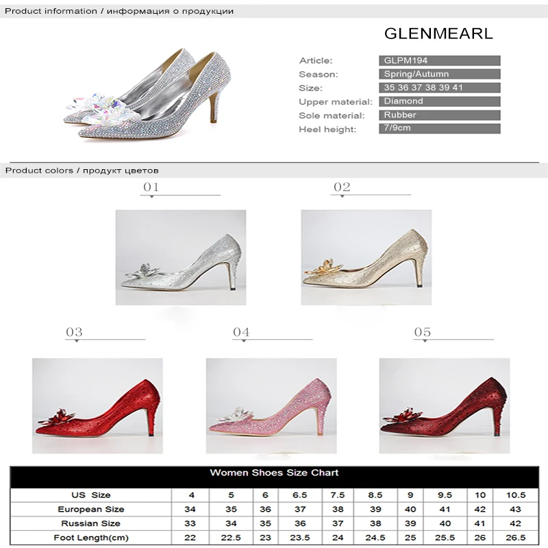 Женская свадебная обувь на высоком каблуке Хрустальные туфли Золушки лодочки