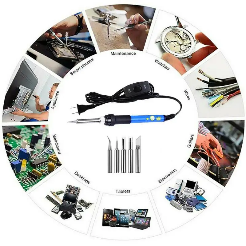 

60W 220V/110V электрическая паяльная станция, Температура регулируемым нагревом паяльник Комплект эффективный инструмент для ремонта 3 Тип штеп...