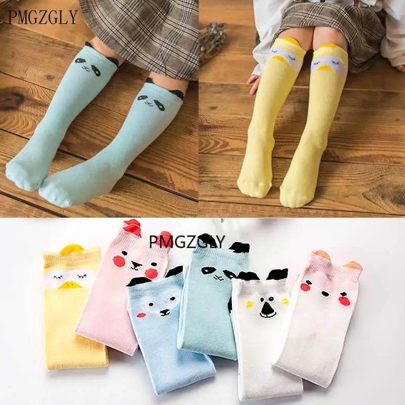 Calcetines largos hasta la rodilla con estampado de animales para ni&ntilde;os y ni&ntilde;as, calcet&iacute;n de algod&oacute;n con dise&ntilde;o de zorro y gato, bonitos dibujos animados-0