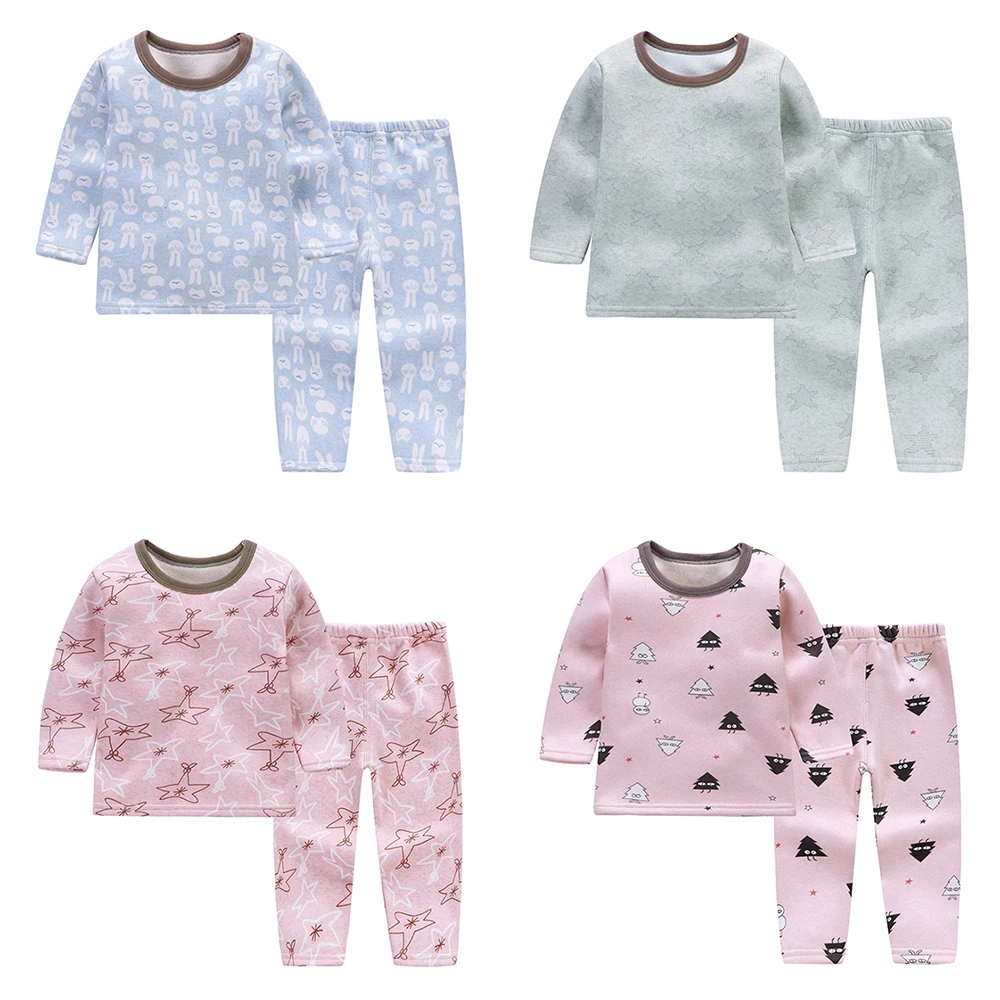 CYSINCOS Kids Boys Girls Plus Velvet Thick Underwear Baby Winter Warm Pajamas Jammies Suit 2PCS Children Outfit | Детская одежда и
