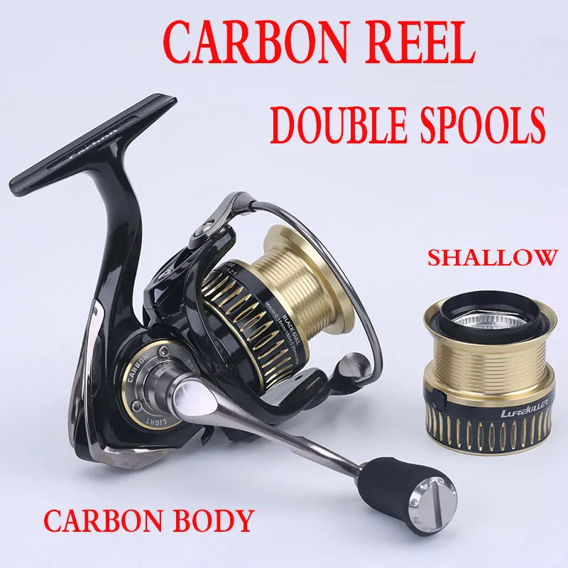 

Lurkiller New Arrival Pure Carbon Reel Spinning Reel Black Gull 2000/2500/3000/4000 Double Spools 9+1BB Carbon Washers Lure reel