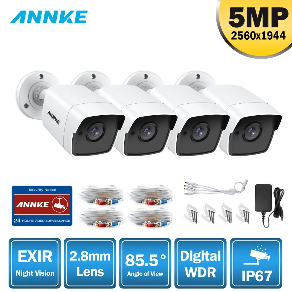 ANNKE 4 шт. 5MP CCTV камера s IP67 водонепроницаемая камера видеонаблюдения наружная цилиндрическая камера ИК фильтр камера комплект