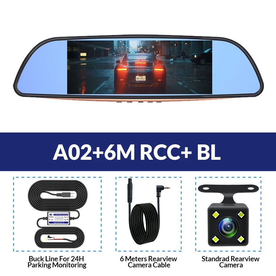 E-ACE, Автомобильный видеорегистратор, зеркальная камера, 4,3 дюймов, видео рекордер, FHD 1080 P, двойной объектив с камерой заднего вида, Автомобильный регистратор, видеорегистратор, видеорегистратор - Название цвета: A02-6M RCC-BL
