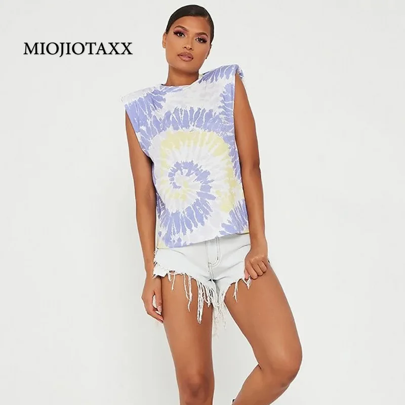 

Футболка MIOJIOTAXX с европейским и американским принтом без рукавов, Новинка лета 2021, модный универсальный топ Y2k, топы, майки из полиэстера