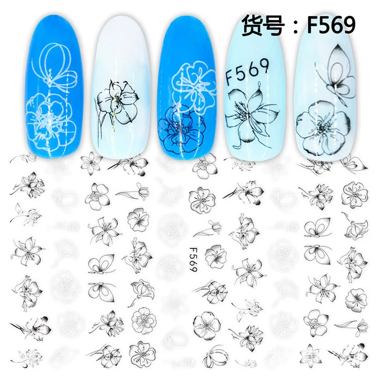 

Black-White Butterfly adhesive 3d nail sticker foil nails art decoration cute cartoon designs nail decals manicure supplies tool