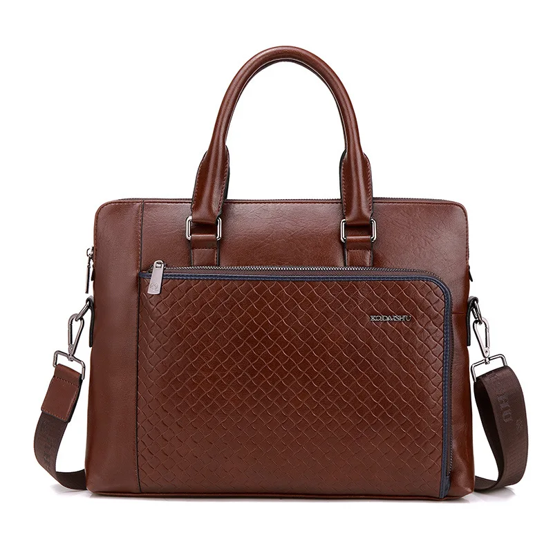 

2021 New Luxury Leather Business Men's Briefcase Plaid Male Fashion Shoulder Bag Men Messenger Bag Boy Casual Tote Computer Bag