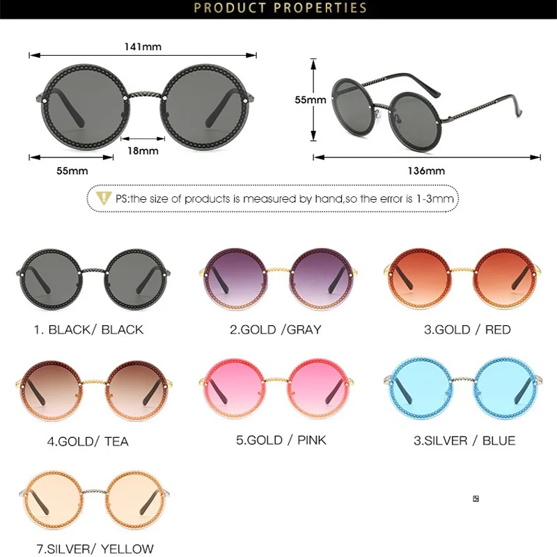 

2021 Women Round Sunglasses Luxury Brand Designer Chain Designed Frames With Rimless Lens UV400 Female Shades Lunettes