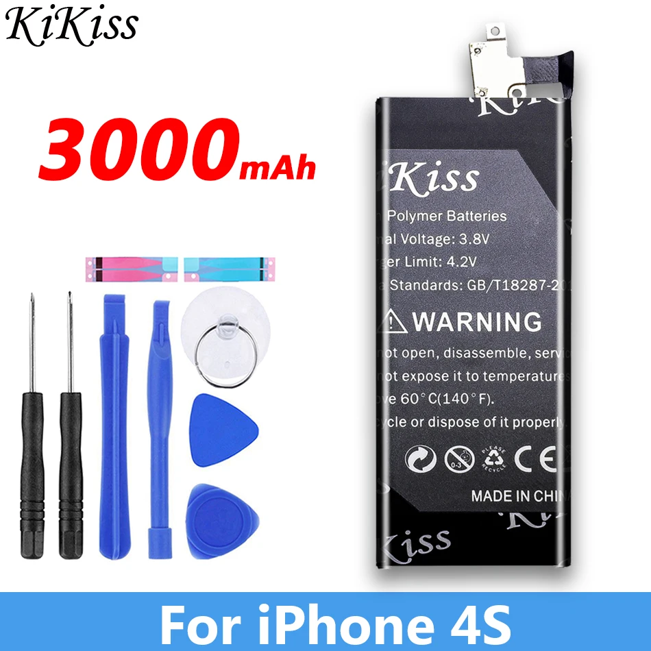 For iPhone 4S Бесплатный инструмент KiKiss батарея для iPhone 4/4S/5/5S/5C запасная батарея для мобильного телефона для Apple iPhone 4 4S 5 5S 5C батарея - Цвет: For iPhone 4S
