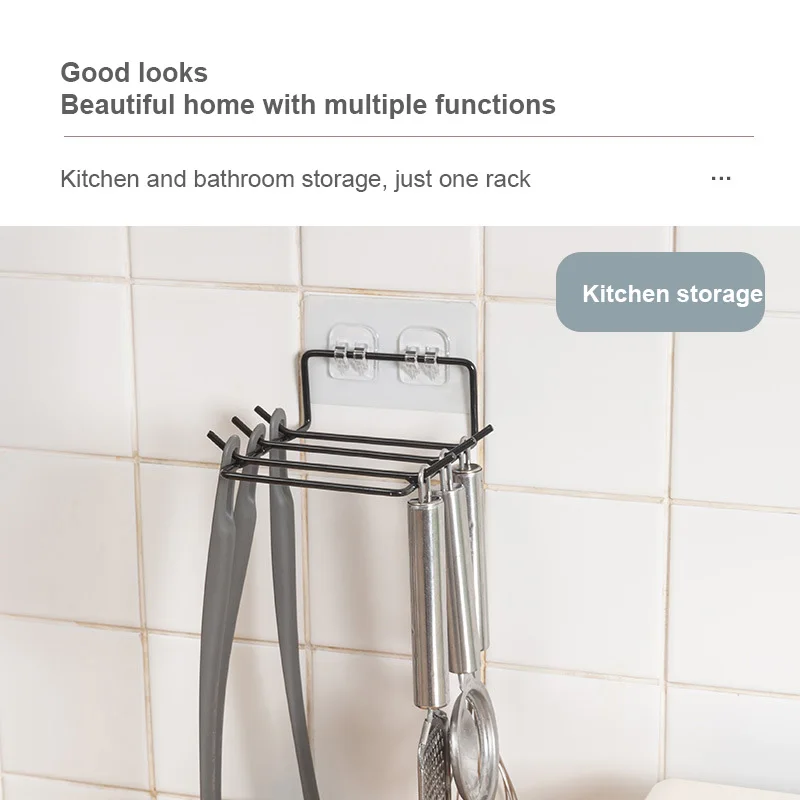 

Multifunctional Spoon Storage Rack Iron Punch Free Kitchen Wall Mounted Hook Storage Shelf Bathroom Storage Hook For Kitchen