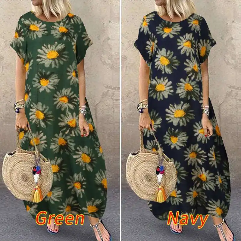 

2021 Summer Floral Printed Split Sundress ZANZEA Fashion Tassel Party Dress Women Short Sleeve Long Vestidos Female Robe Tunic